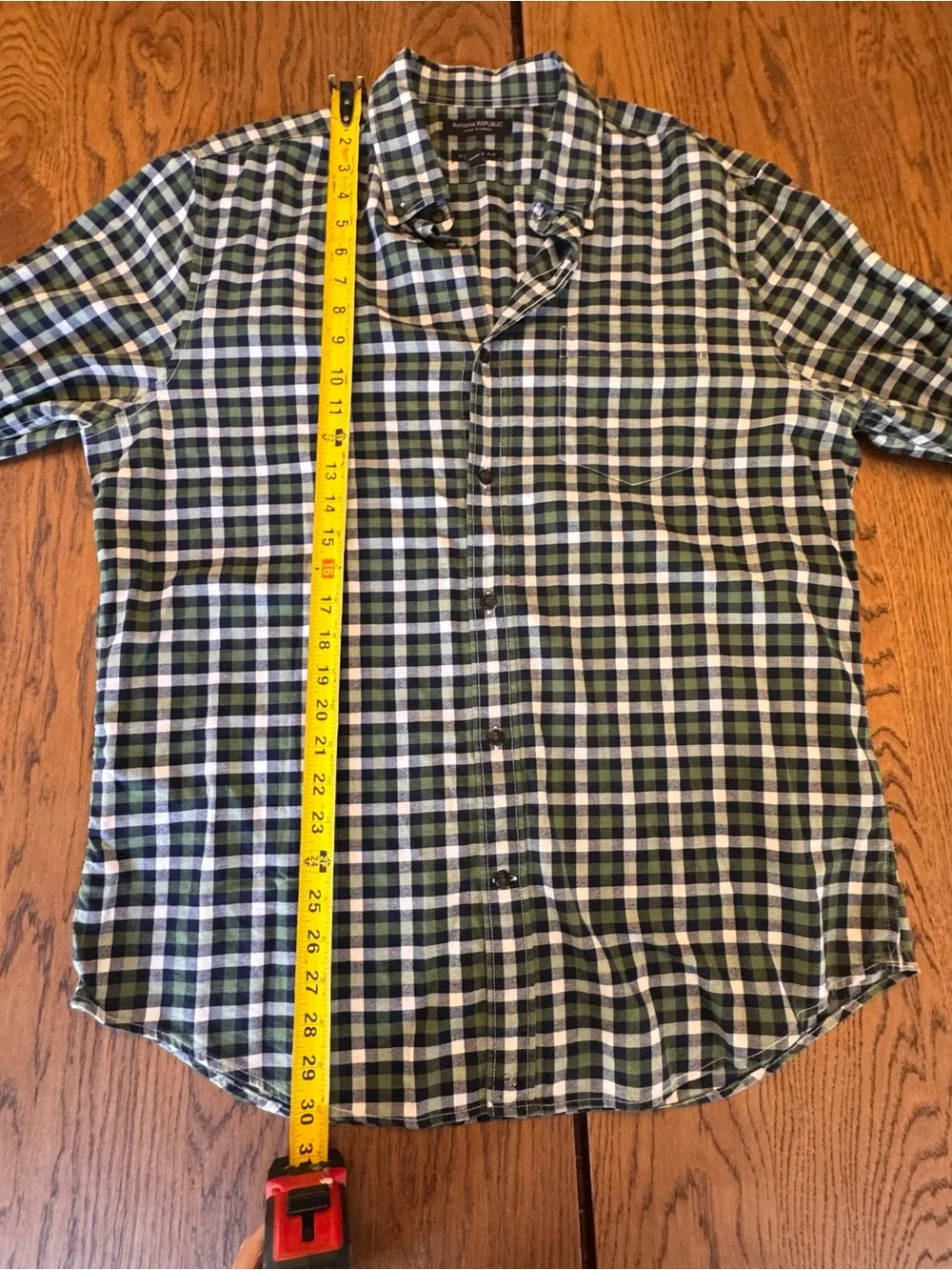 Banana Republic Luxe Flannel Shirt Mens L Green Plaid Excellent Camden Fit